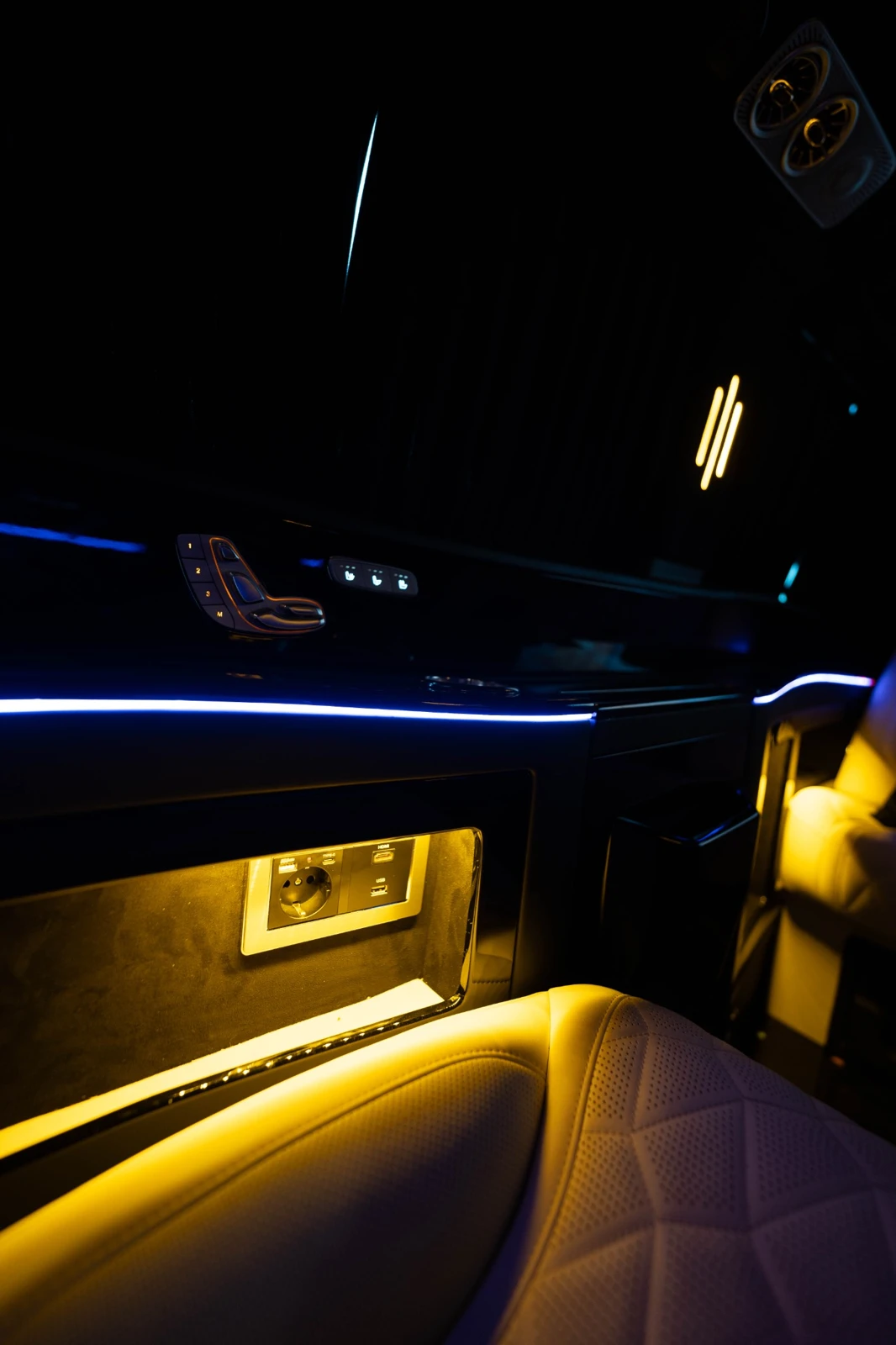 Interior with blue and warm ambient lighting