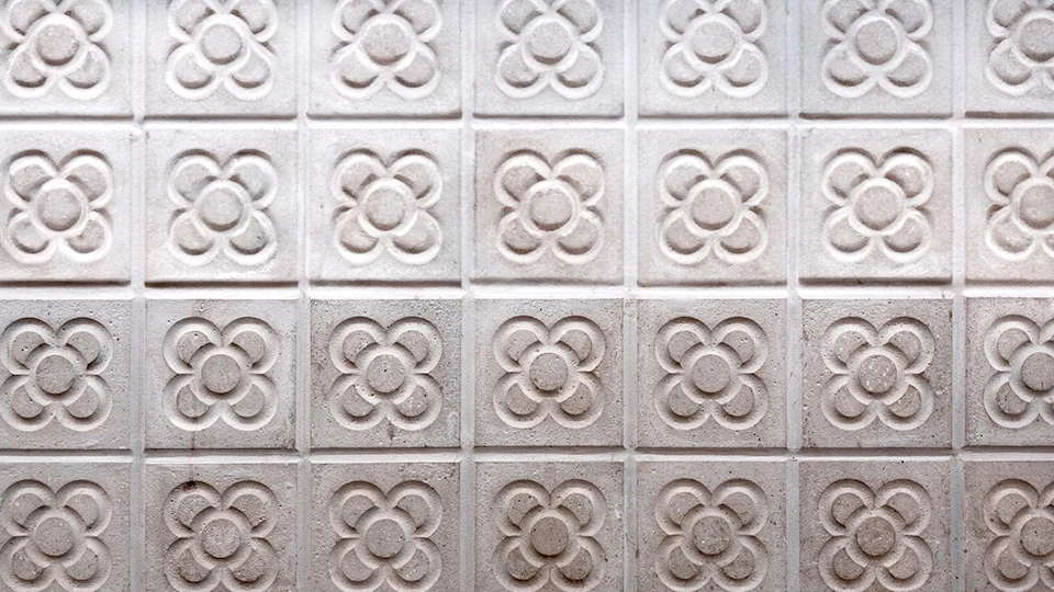 Barcelona pavement tiles with the traditional flower motif